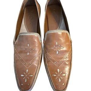 Cole Haan 202896 Women's Floral Laser-Cut Tan Leather Driver Loafers Brazil  8B